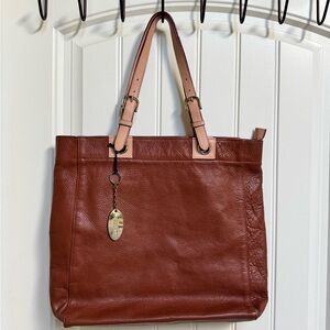 Pegabo Brown Leather Zipped Tote Bag. 14” by 14” by 4” with Handle Drop 9”